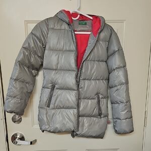 United Colors Of Benetton Gray and Red Kids Puffer Jacket